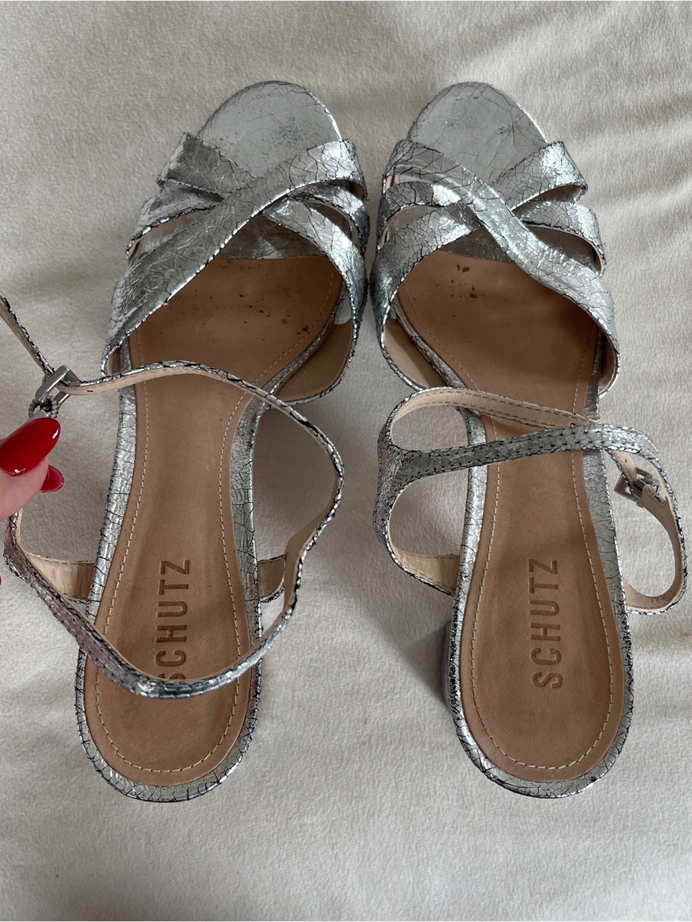 Schutz Keefa Heeled Sandal in Silver Foil Size 11 - Picture 8 of 8